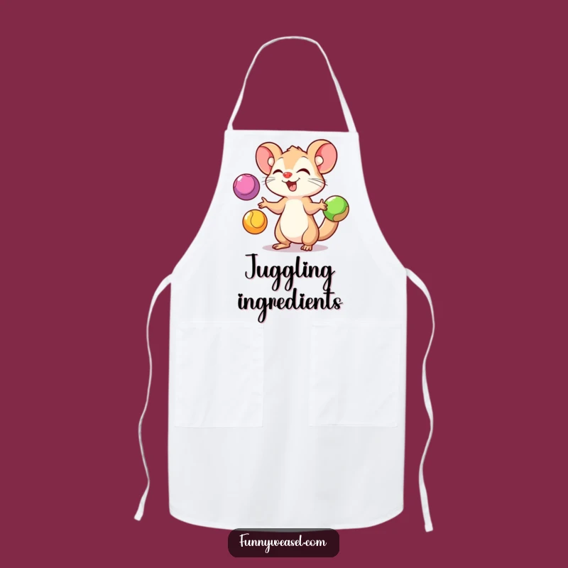 Funny Juggling Weasel Apron: Kitchen Performance & Humor Gift