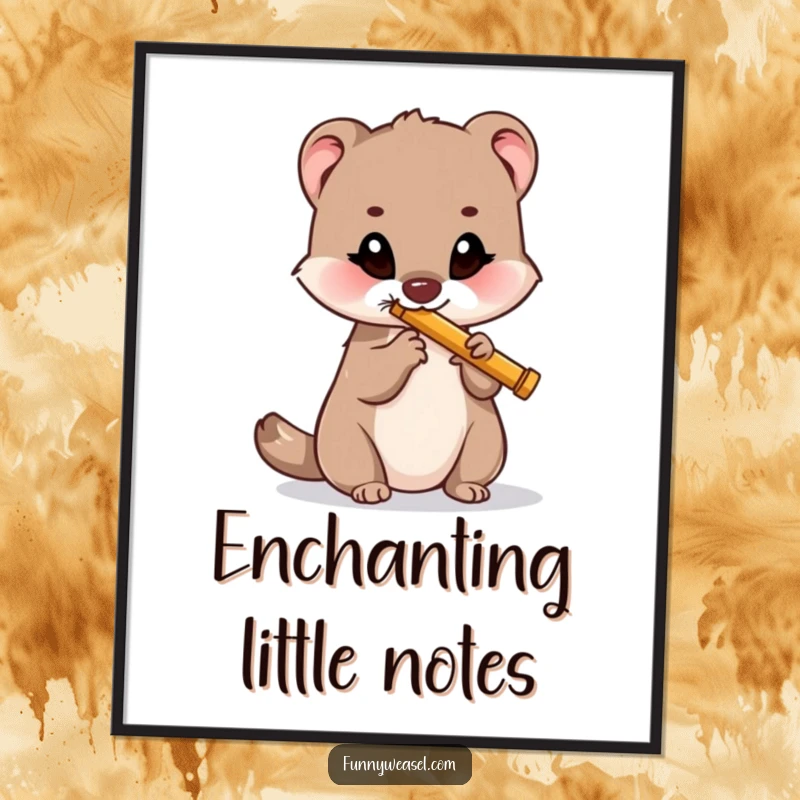 Funny digital art print of a weasel playing a tiny flute, perfect for instant musical decor and as a funny gift.