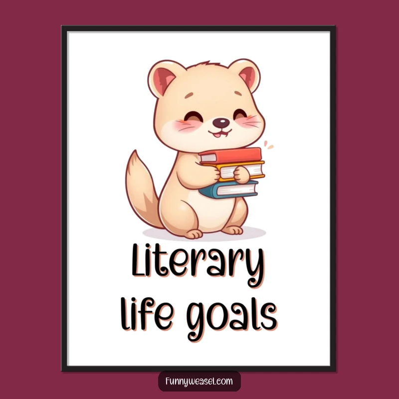 Funny Weasel Book Lover Digital Art: Instant Humorous Decor and Gift