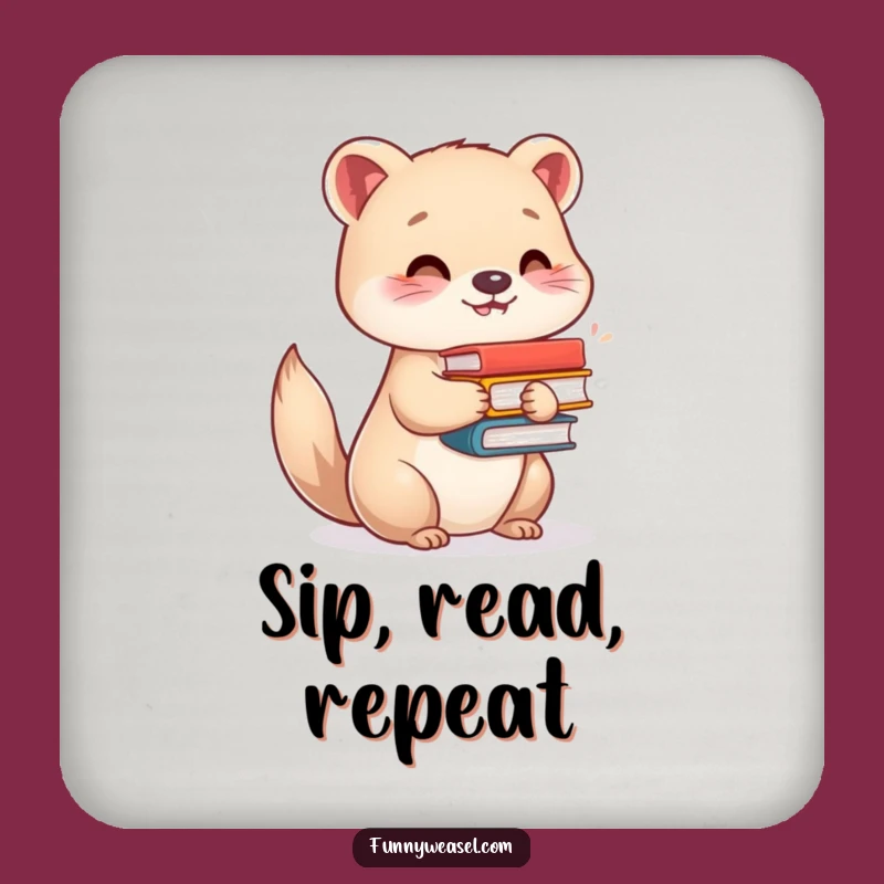 Funny Weasel Book Coaster Set: Humorous Decor for Literary Drink Lovers