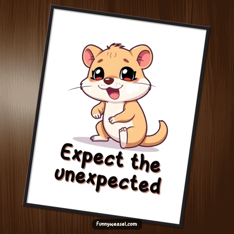 Funny Weasel Poster of a goofy weasel tripping over its own feet with a surprised yelp, capturing a moment of comedic misfortune.