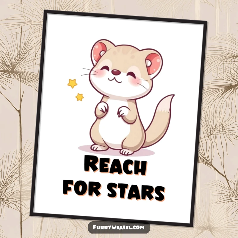 Funny poster art of a weasel gleefully tossing a bright star, adding a touch of magic and humor to any space as a funny gift.