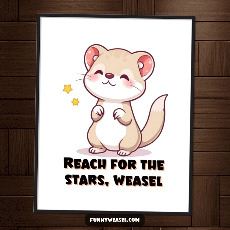 Funny free printable wall art of a playful weasel tossing a shimmering star, adding a touch of magic.