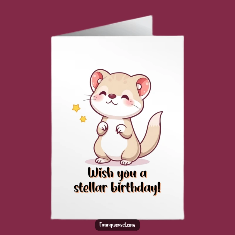 Free Printable Birthday Card: Star-Tossing Weasel Joy, Downloadable Gift