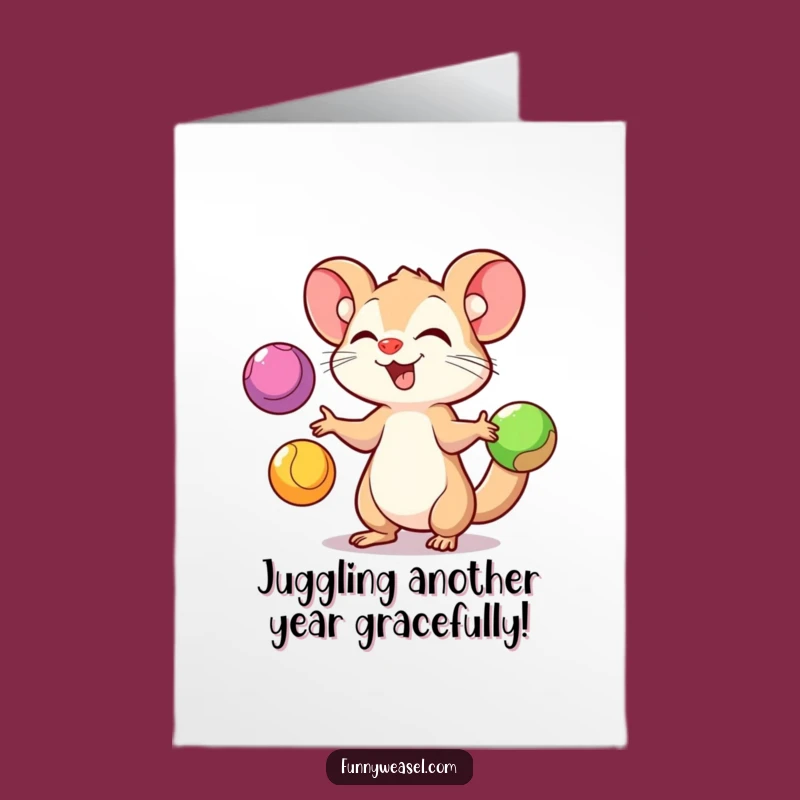 Free Printable Weasel Birthday Card: Juggling Fun Gift Downloadable